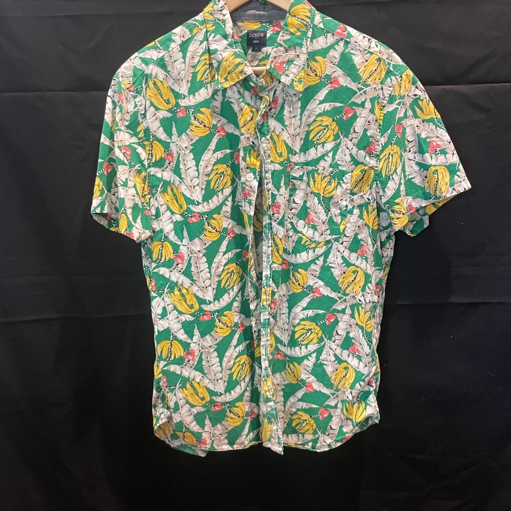 J. Crew Green and Yellow Tropical Print Men's Shirt